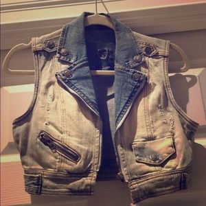 Small half Jean vest cropped zipper pockets